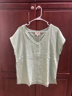 Andree Mint Gauze V-Neck Top
